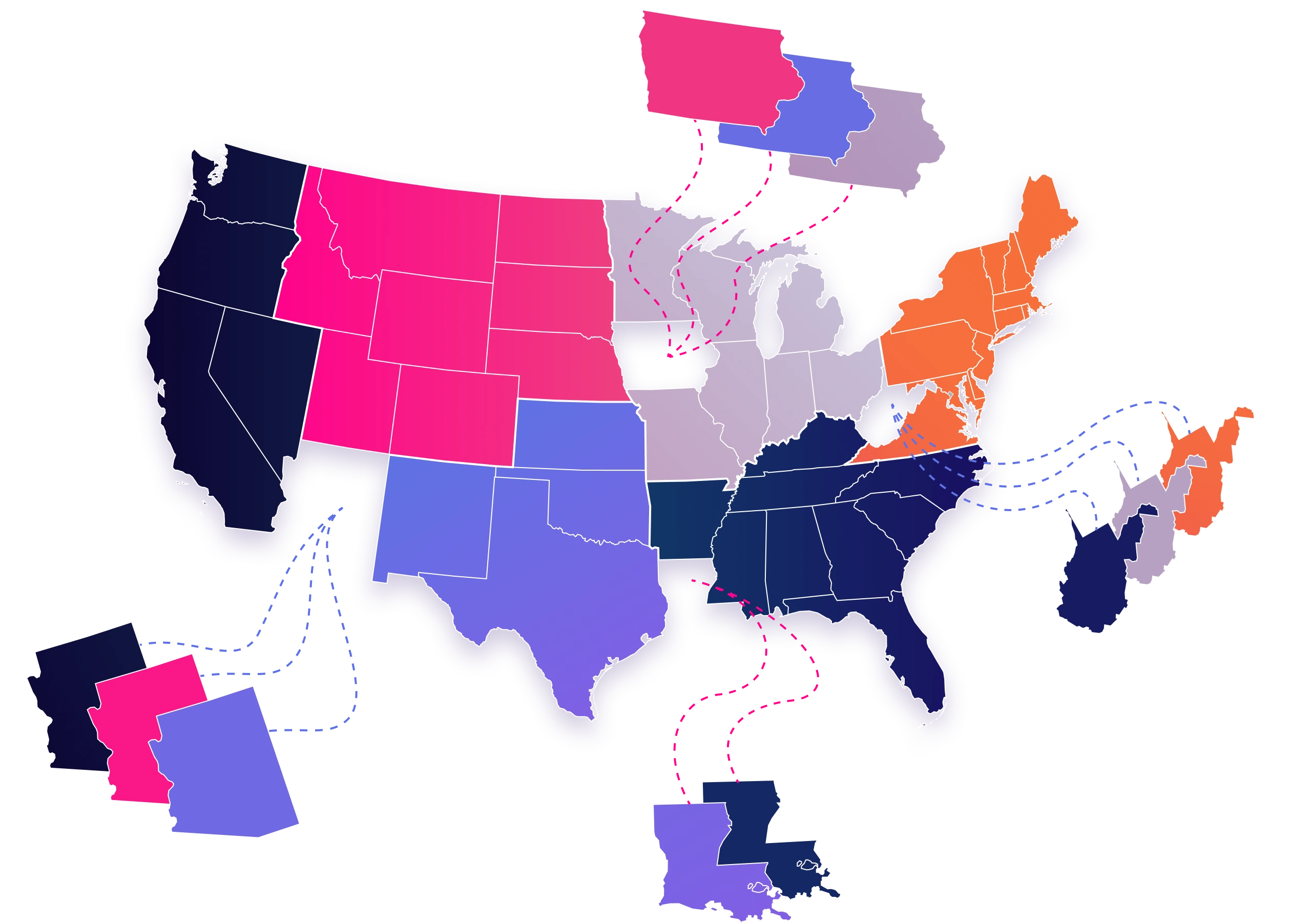 BoogieBoard scenario modeling interface showing multiple territory distribution versions with different geographies, segmentations, and balancing criteria for side-by-side comparison and analysis